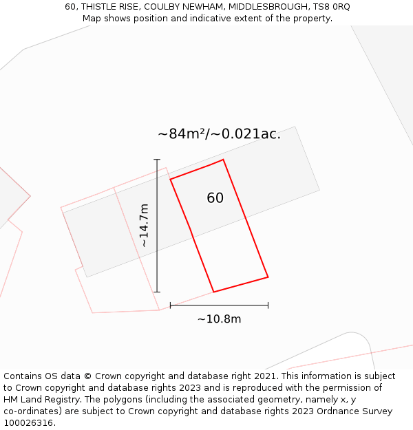 60, THISTLE RISE, COULBY NEWHAM, MIDDLESBROUGH, TS8 0RQ: Plot and title map