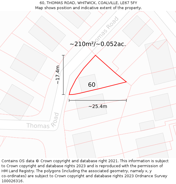 60, THOMAS ROAD, WHITWICK, COALVILLE, LE67 5FY: Plot and title map