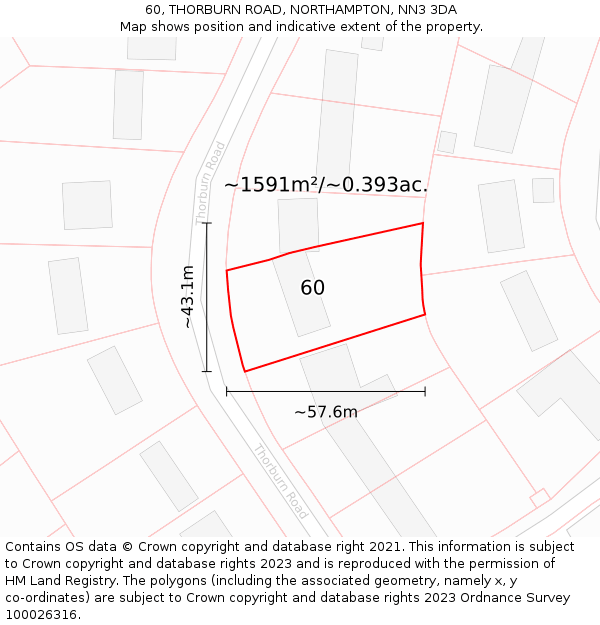 60, THORBURN ROAD, NORTHAMPTON, NN3 3DA: Plot and title map