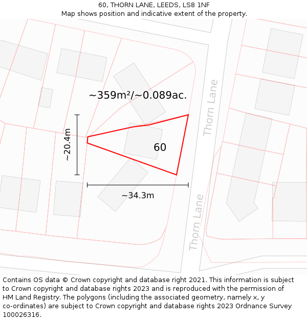 60, THORN LANE, LEEDS, LS8 1NF: Plot and title map