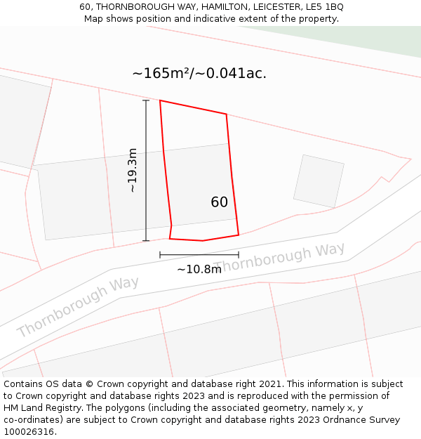 60, THORNBOROUGH WAY, HAMILTON, LEICESTER, LE5 1BQ: Plot and title map
