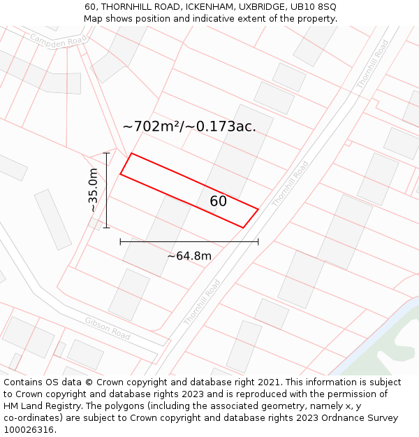 60, THORNHILL ROAD, ICKENHAM, UXBRIDGE, UB10 8SQ: Plot and title map
