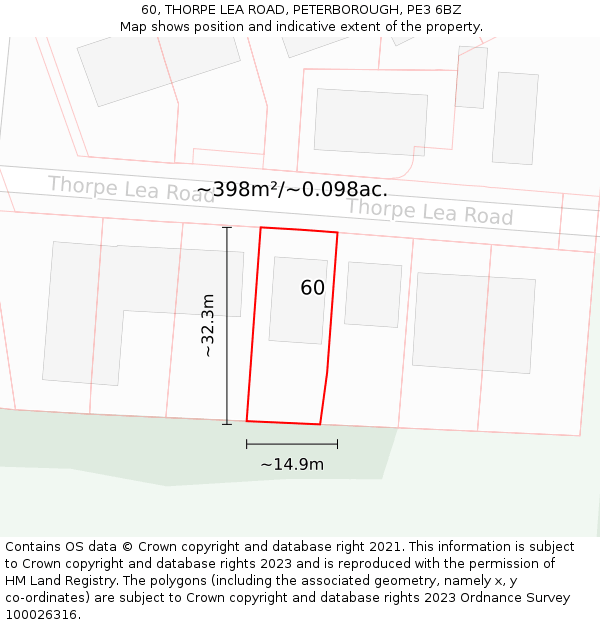 60, THORPE LEA ROAD, PETERBOROUGH, PE3 6BZ: Plot and title map