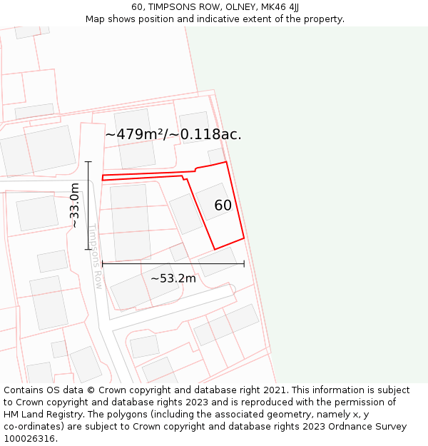 60, TIMPSONS ROW, OLNEY, MK46 4JJ: Plot and title map