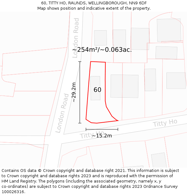 60, TITTY HO, RAUNDS, WELLINGBOROUGH, NN9 6DF: Plot and title map