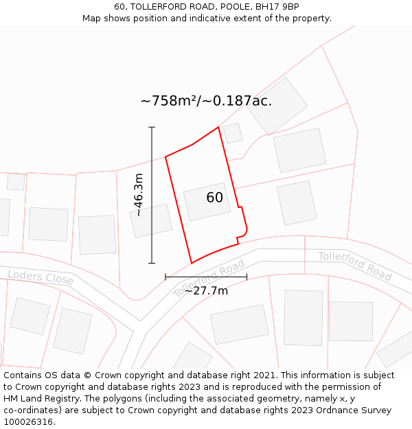 60, TOLLERFORD ROAD, POOLE, BH17 9BP: Plot and title map