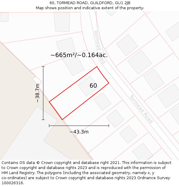 60, TORMEAD ROAD, GUILDFORD, GU1 2JB: Plot and title map