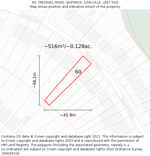 60, TRESSALL ROAD, WHITWICK, COALVILLE, LE67 5QD: Plot and title map