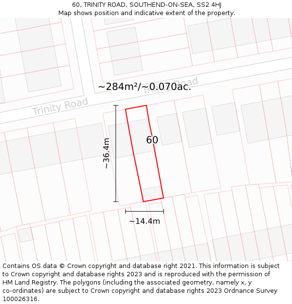 60, TRINITY ROAD, SOUTHEND-ON-SEA, SS2 4HJ: Plot and title map