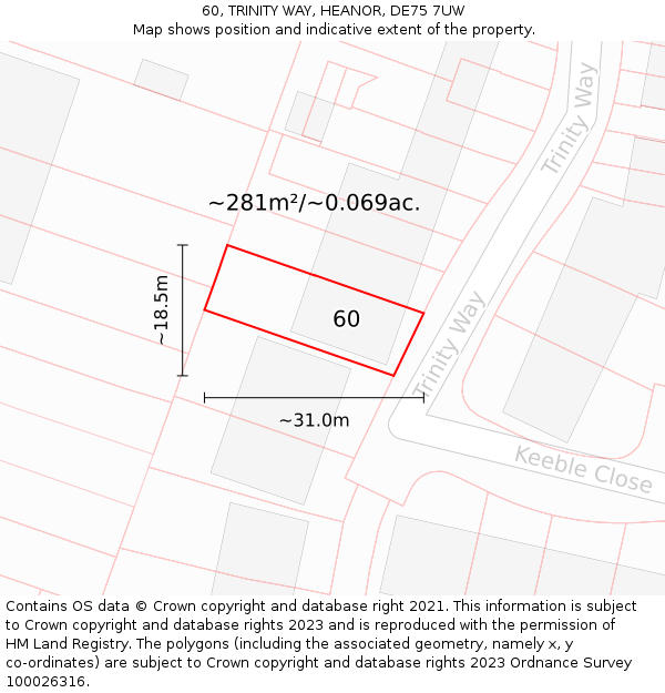 60, TRINITY WAY, HEANOR, DE75 7UW: Plot and title map