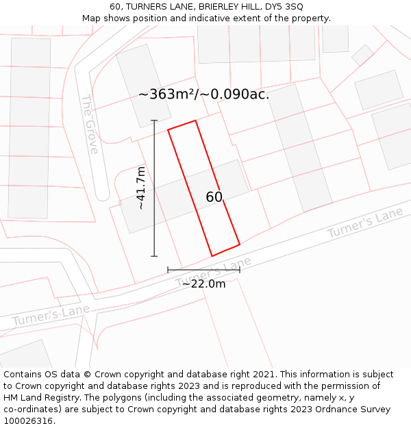 60, TURNERS LANE, BRIERLEY HILL, DY5 3SQ: Plot and title map