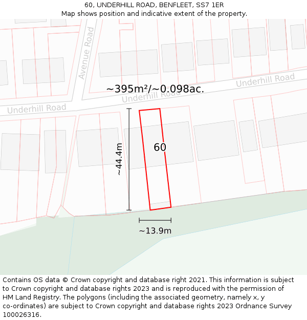 60, UNDERHILL ROAD, BENFLEET, SS7 1ER: Plot and title map