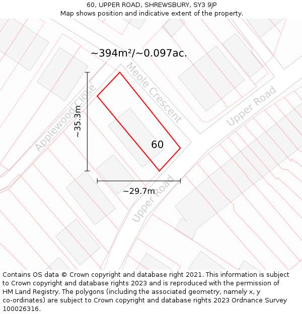 60, UPPER ROAD, SHREWSBURY, SY3 9JP: Plot and title map