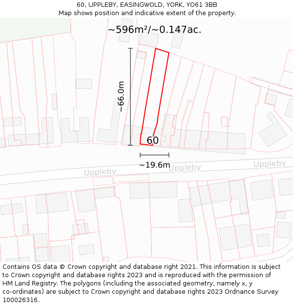 60, UPPLEBY, EASINGWOLD, YORK, YO61 3BB: Plot and title map