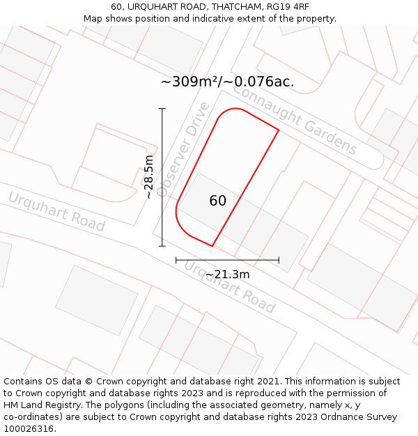 60, URQUHART ROAD, THATCHAM, RG19 4RF: Plot and title map