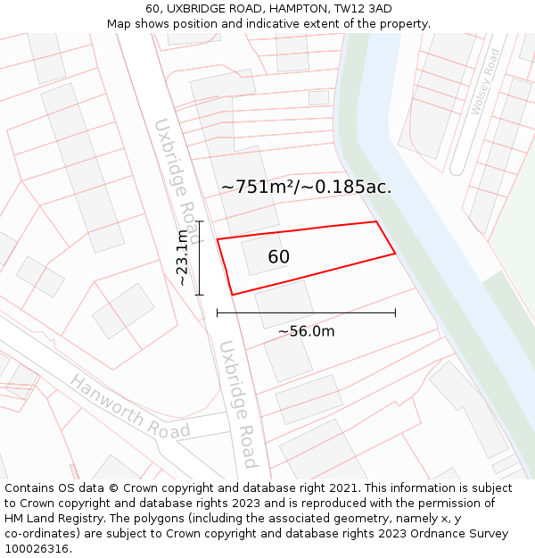 60, UXBRIDGE ROAD, HAMPTON, TW12 3AD: Plot and title map