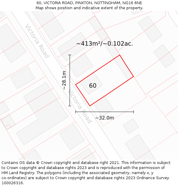 60, VICTORIA ROAD, PINXTON, NOTTINGHAM, NG16 6NE: Plot and title map