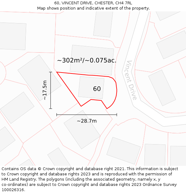 60, VINCENT DRIVE, CHESTER, CH4 7RL: Plot and title map