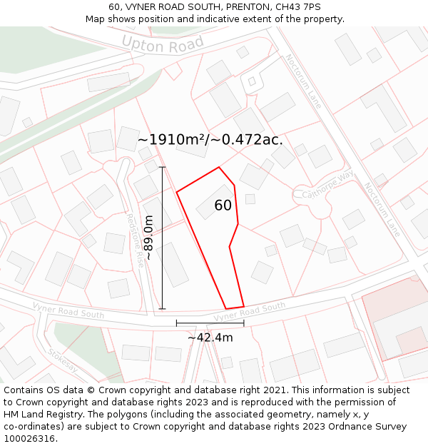 60, VYNER ROAD SOUTH, PRENTON, CH43 7PS: Plot and title map