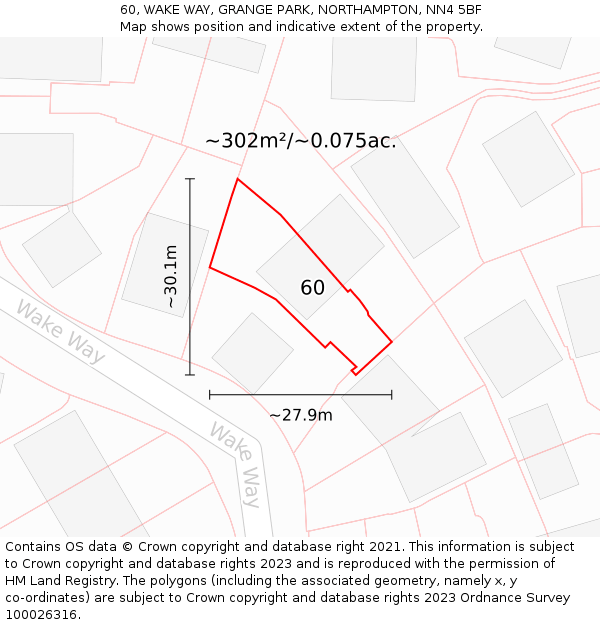 60, WAKE WAY, GRANGE PARK, NORTHAMPTON, NN4 5BF: Plot and title map