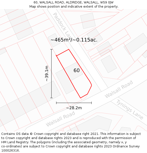 60, WALSALL ROAD, ALDRIDGE, WALSALL, WS9 0JW: Plot and title map