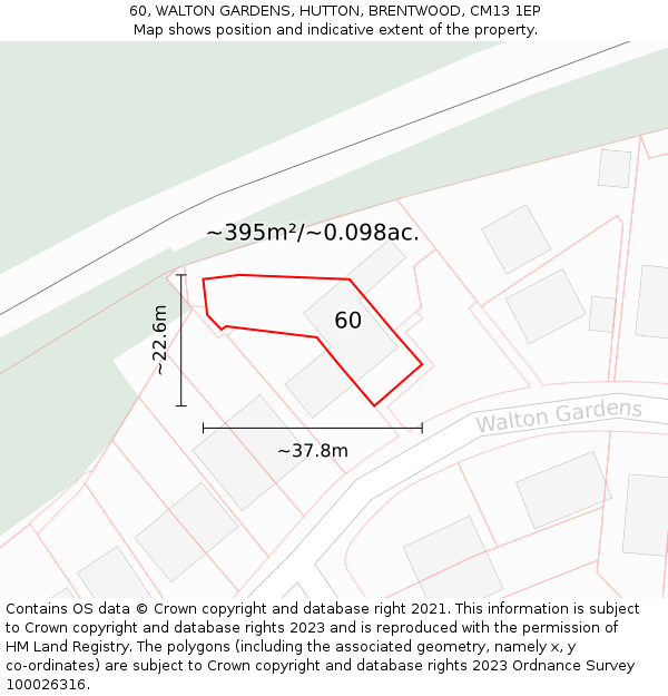 60, WALTON GARDENS, HUTTON, BRENTWOOD, CM13 1EP: Plot and title map