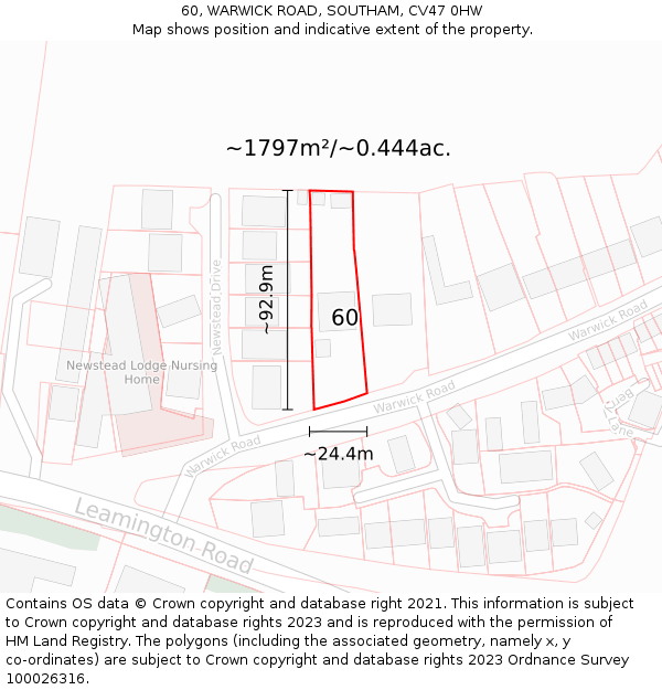 60, WARWICK ROAD, SOUTHAM, CV47 0HW: Plot and title map