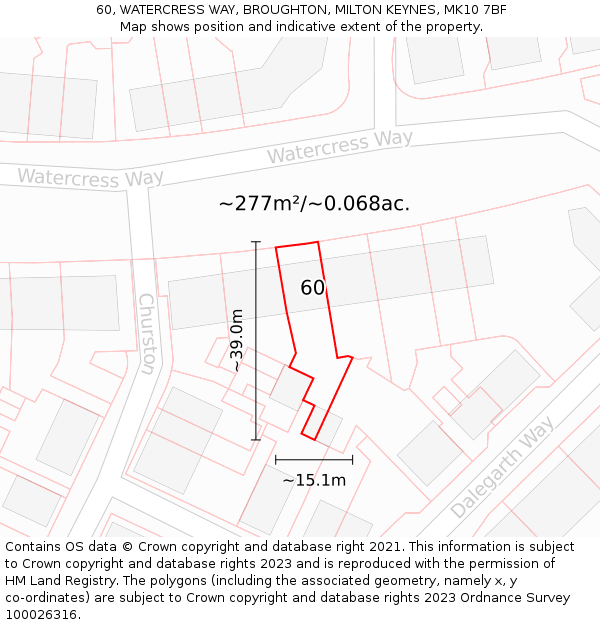 60, WATERCRESS WAY, BROUGHTON, MILTON KEYNES, MK10 7BF: Plot and title map