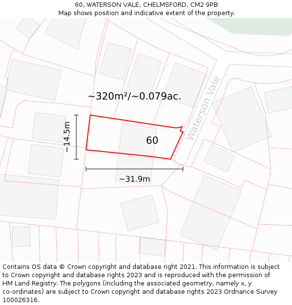 60, WATERSON VALE, CHELMSFORD, CM2 9PB: Plot and title map