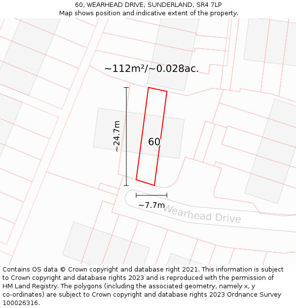 60, WEARHEAD DRIVE, SUNDERLAND, SR4 7LP: Plot and title map