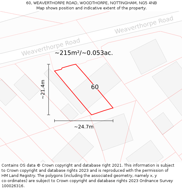 60, WEAVERTHORPE ROAD, WOODTHORPE, NOTTINGHAM, NG5 4NB: Plot and title map