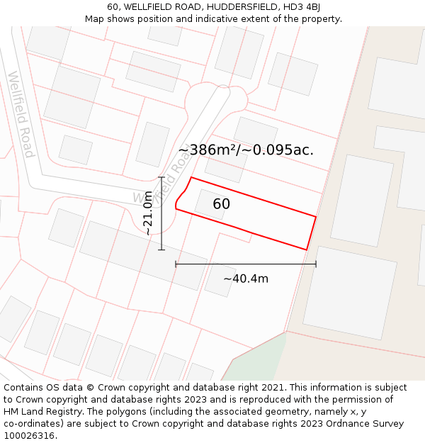 60, WELLFIELD ROAD, HUDDERSFIELD, HD3 4BJ: Plot and title map