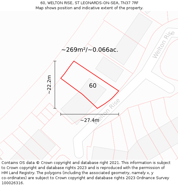 60, WELTON RISE, ST LEONARDS-ON-SEA, TN37 7RF: Plot and title map