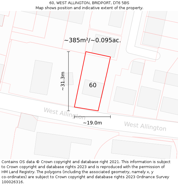 60, WEST ALLINGTON, BRIDPORT, DT6 5BS: Plot and title map
