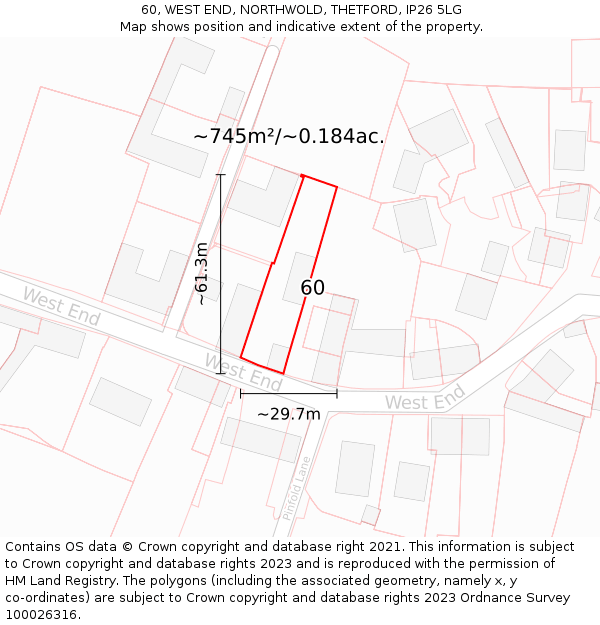 60, WEST END, NORTHWOLD, THETFORD, IP26 5LG: Plot and title map