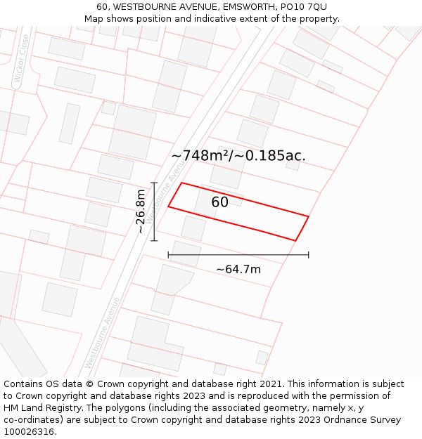 60, WESTBOURNE AVENUE, EMSWORTH, PO10 7QU: Plot and title map
