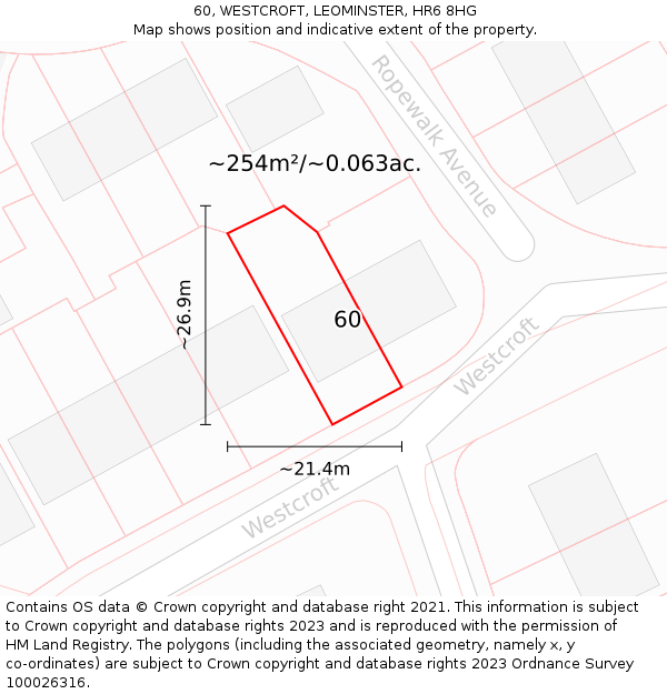 60, WESTCROFT, LEOMINSTER, HR6 8HG: Plot and title map