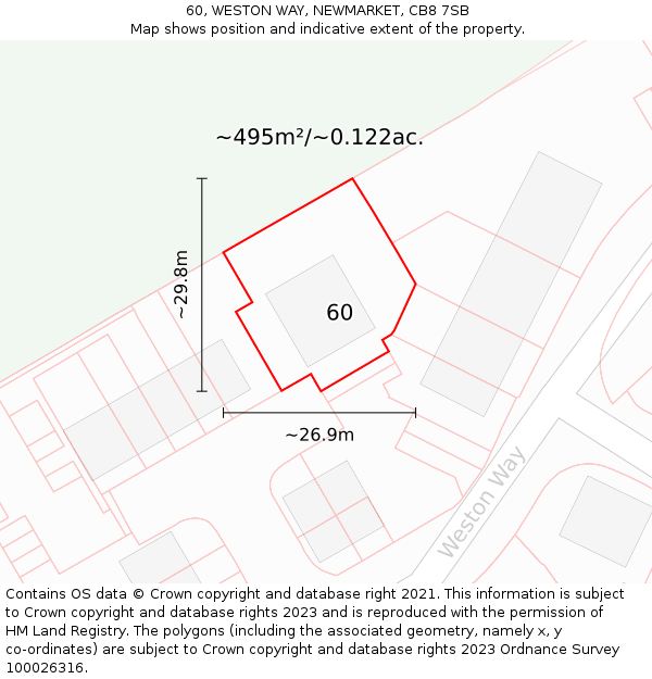 60, WESTON WAY, NEWMARKET, CB8 7SB: Plot and title map