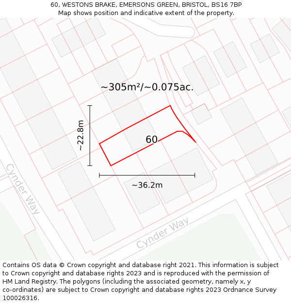 60, WESTONS BRAKE, EMERSONS GREEN, BRISTOL, BS16 7BP: Plot and title map