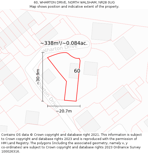 60, WHARTON DRIVE, NORTH WALSHAM, NR28 0UG: Plot and title map