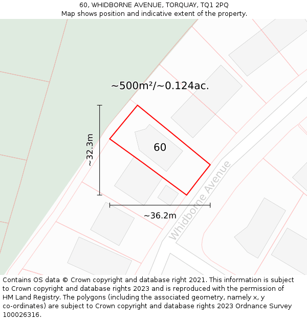 60, WHIDBORNE AVENUE, TORQUAY, TQ1 2PQ: Plot and title map