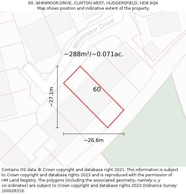 60, WHINMOOR DRIVE, CLAYTON WEST, HUDDERSFIELD, HD8 9QA: Plot and title map