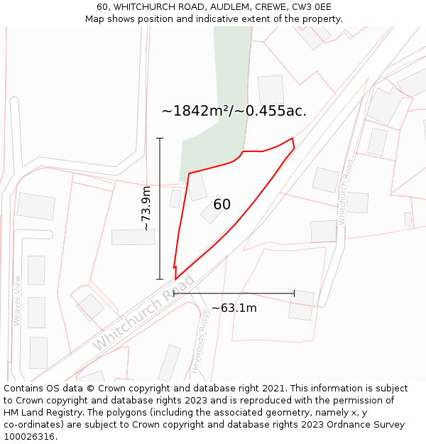 60, WHITCHURCH ROAD, AUDLEM, CREWE, CW3 0EE: Plot and title map
