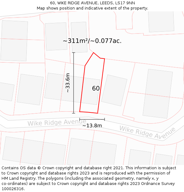 60, WIKE RIDGE AVENUE, LEEDS, LS17 9NN: Plot and title map