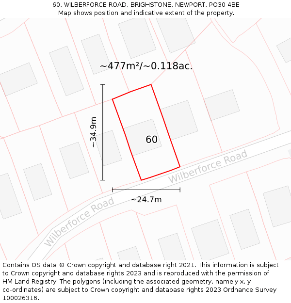60, WILBERFORCE ROAD, BRIGHSTONE, NEWPORT, PO30 4BE: Plot and title map