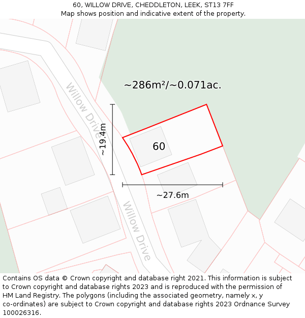 60, WILLOW DRIVE, CHEDDLETON, LEEK, ST13 7FF: Plot and title map