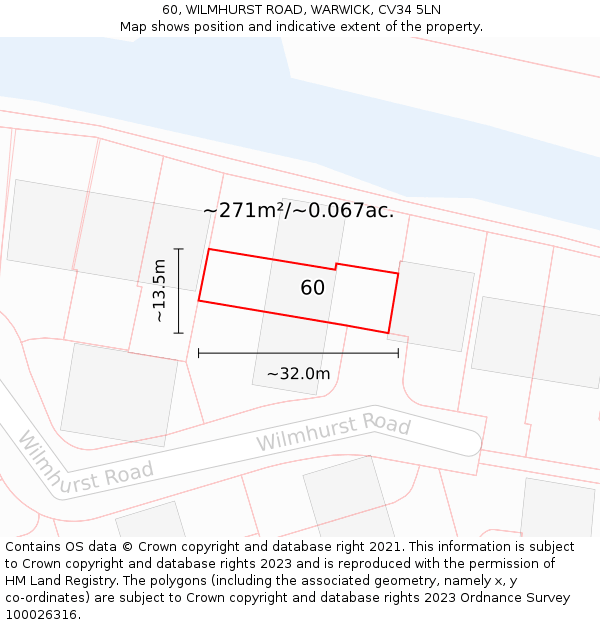 60, WILMHURST ROAD, WARWICK, CV34 5LN: Plot and title map