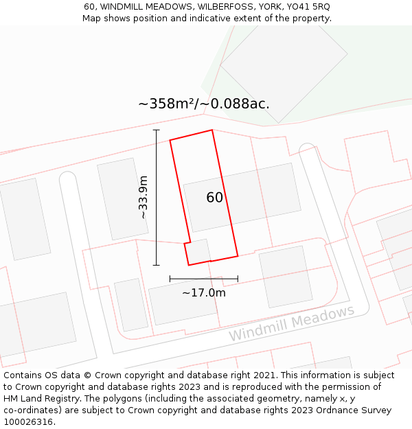 60, WINDMILL MEADOWS, WILBERFOSS, YORK, YO41 5RQ: Plot and title map