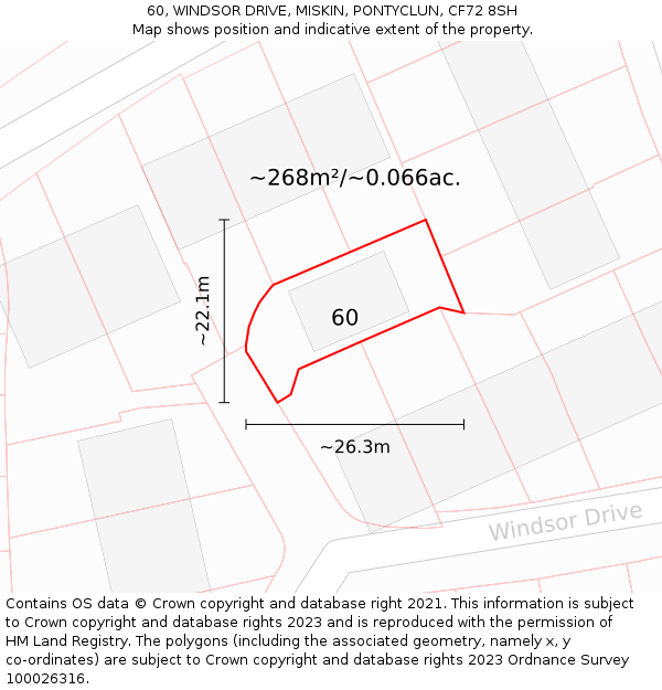 60, WINDSOR DRIVE, MISKIN, PONTYCLUN, CF72 8SH: Plot and title map