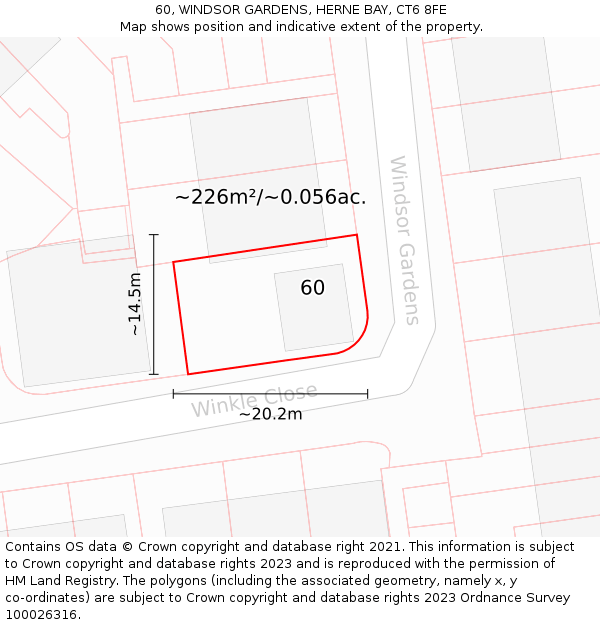 60, WINDSOR GARDENS, HERNE BAY, CT6 8FE: Plot and title map